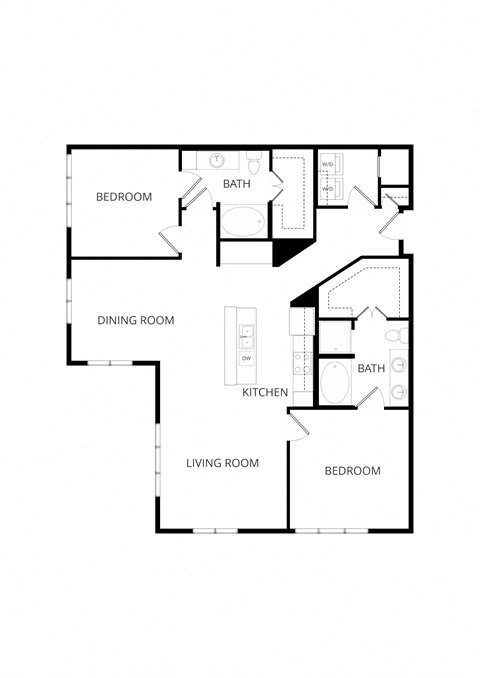 Floor plan for 2 beds, 2 baths, 1396 sqft
